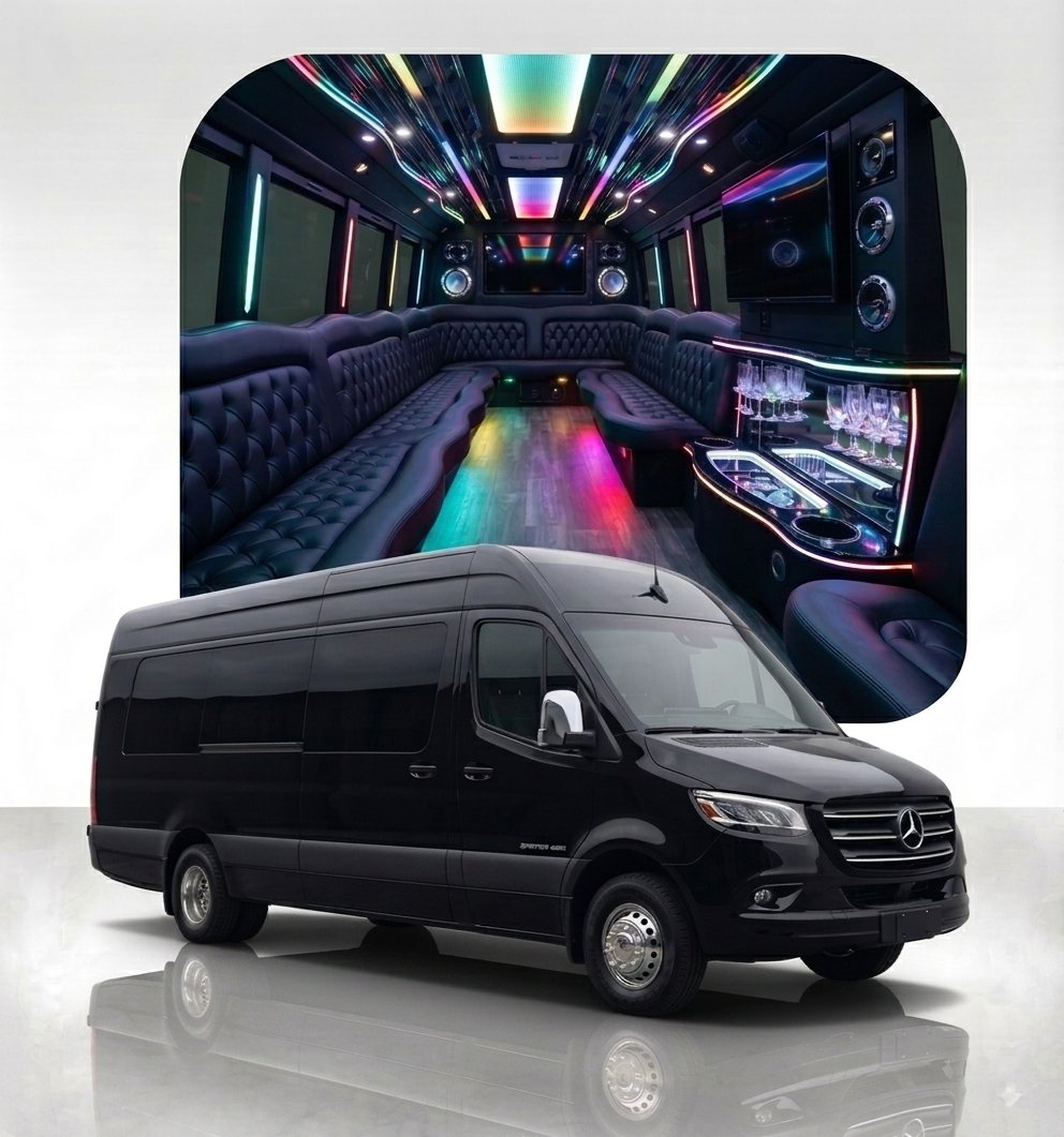 Mercedes-Benz Sprinter 3500XD party bus in Sacramento