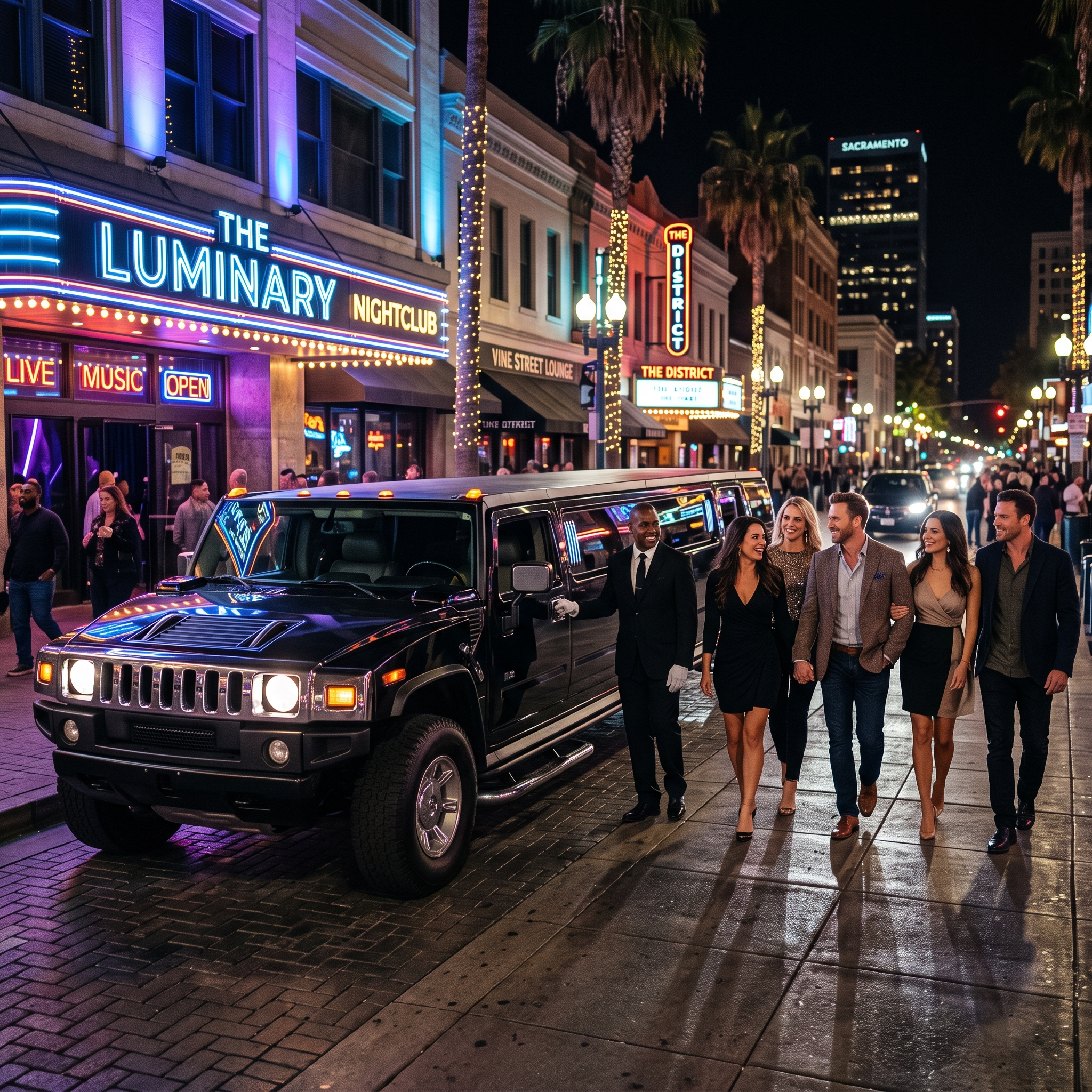 Luxury limo for a regional evening trip from Sacramento