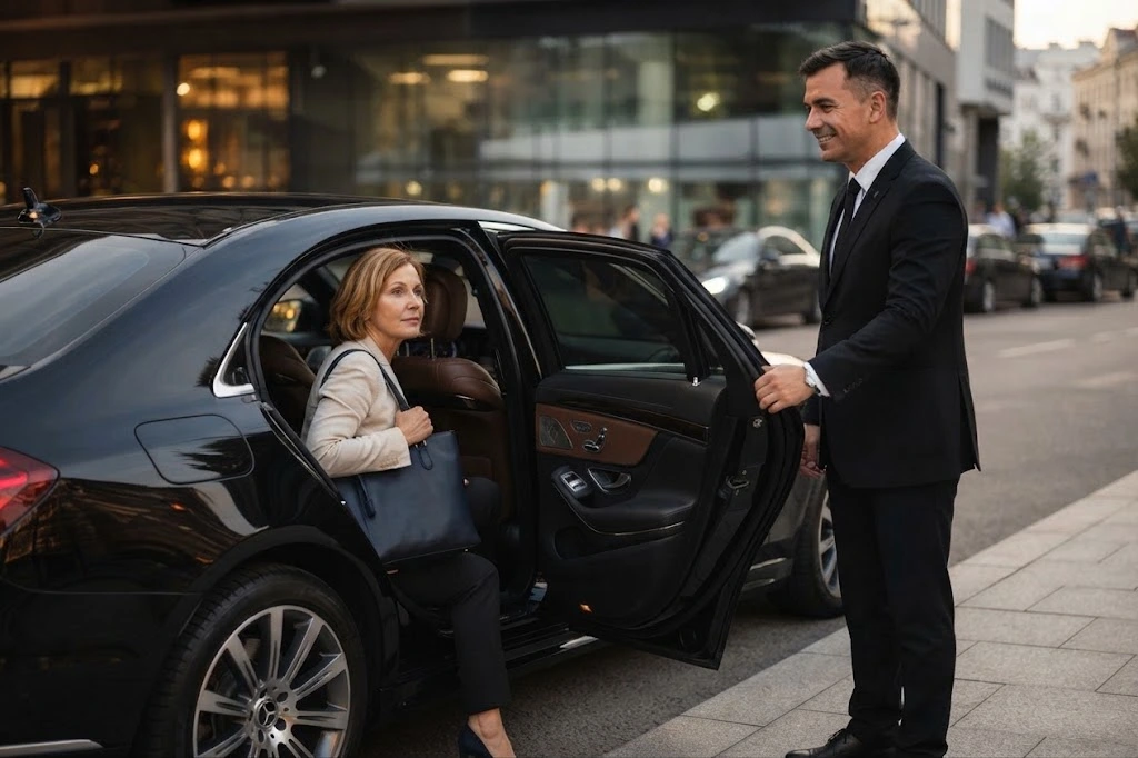 Luxury black car transportation in Sacramento